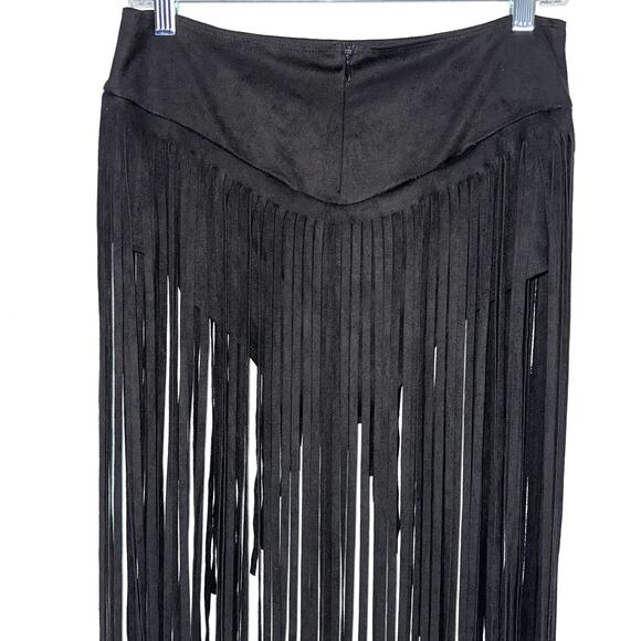 iHeartRaves Black High Waisted Cowgirl Festival Fringe Bottoms Skirt Size Large - Picture 8 of 14